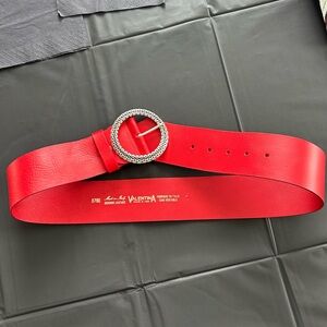 Valentino Scarlet Leather Belt with Metallic Buckle